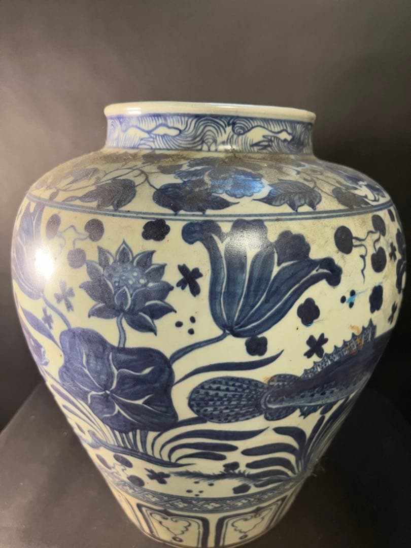青花魚藻文大壺　古美術　骨董　中国美術　アンティーク