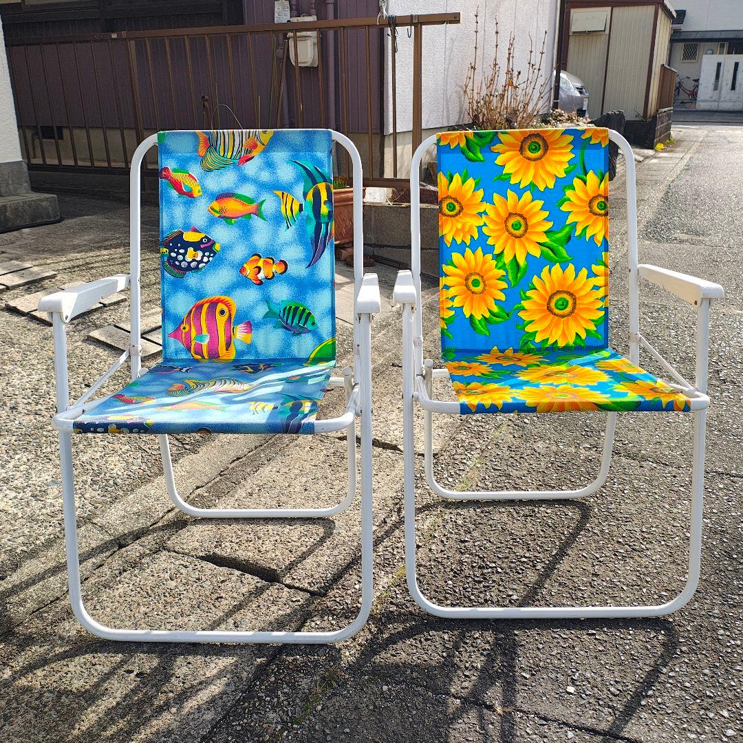 美品 折りたたみ式 ビーチチェア 2脚セット アウトドアチェア