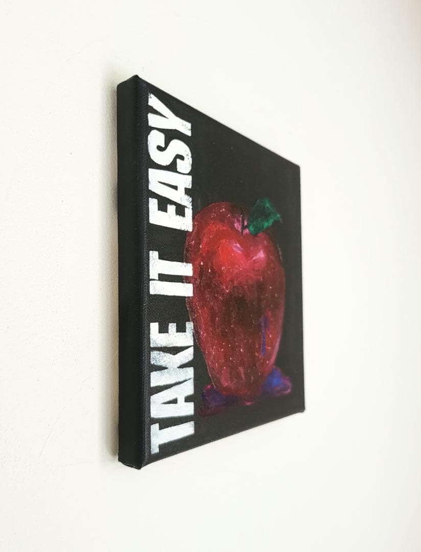 美徳のリンゴ/ テクスチャーアート18×18㎝ S0 モダンアート 原画1点のみ