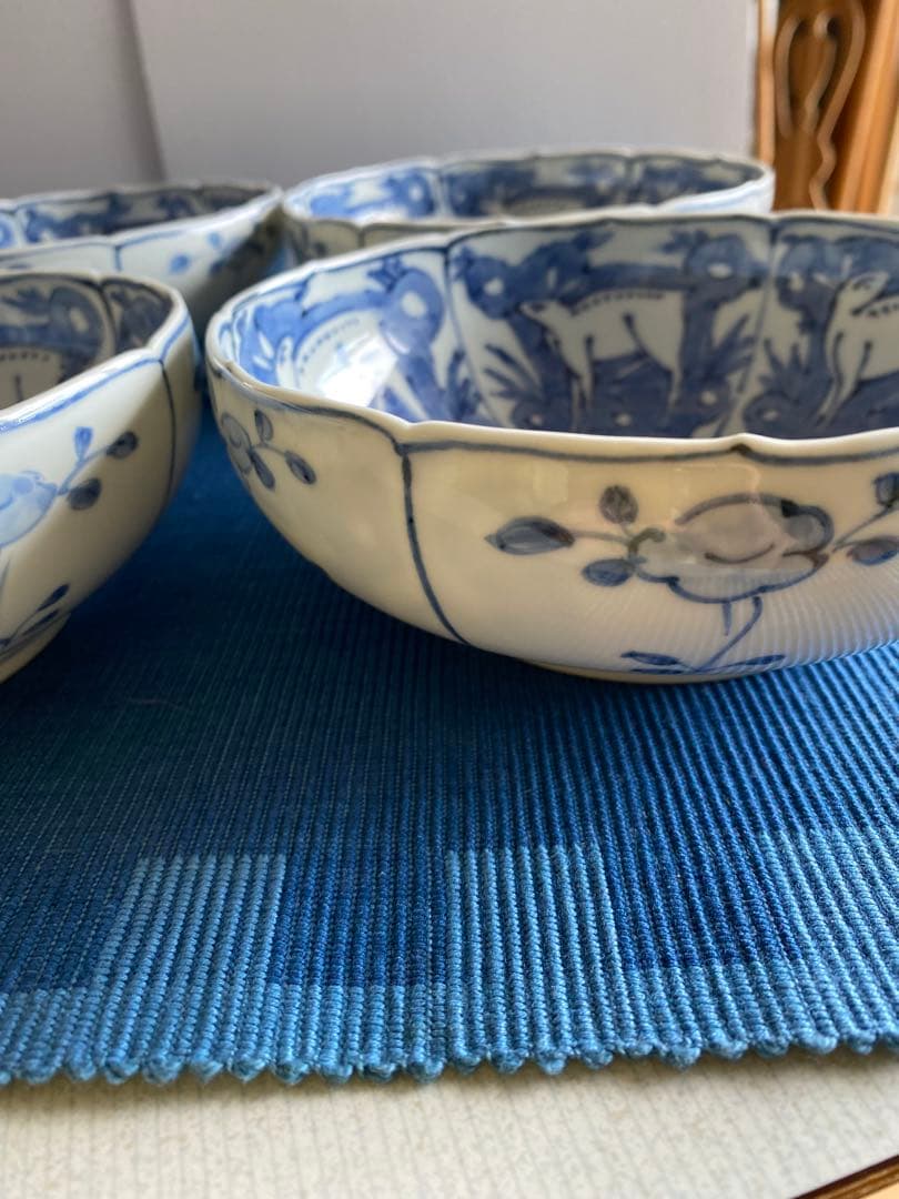 清水焼　刺身鉢　煮しめ　寿司等 うさぎとしか柄 新品未使用品　五客揃