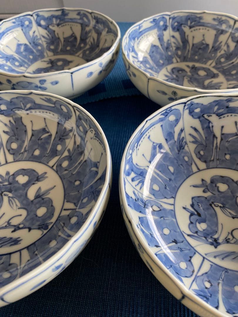 清水焼　刺身鉢　煮しめ　寿司等 うさぎとしか柄 新品未使用品　五客揃