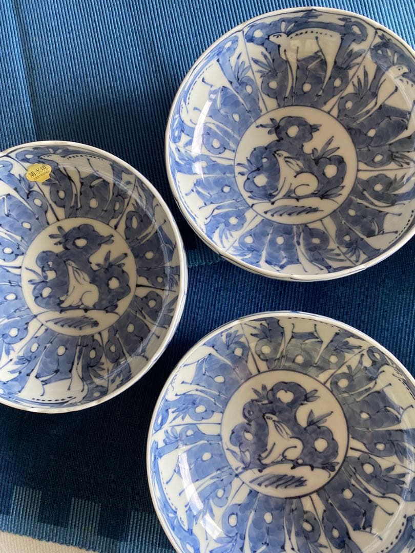清水焼　刺身鉢　煮しめ　寿司等 うさぎとしか柄 新品未使用品　五客揃