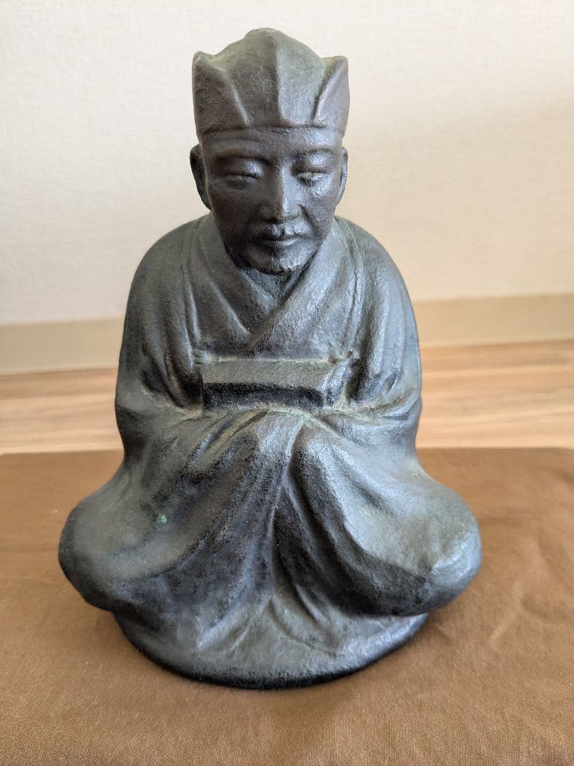 寿政作銅製人物坐像、共箱付き、時代物貴重