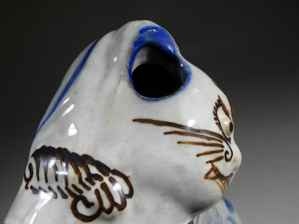 ●時代物 猫枕 猫陶枕 陶器製 陶枕 陶磁器 磁州窯 魔除け 中国古玩 猫雑貨