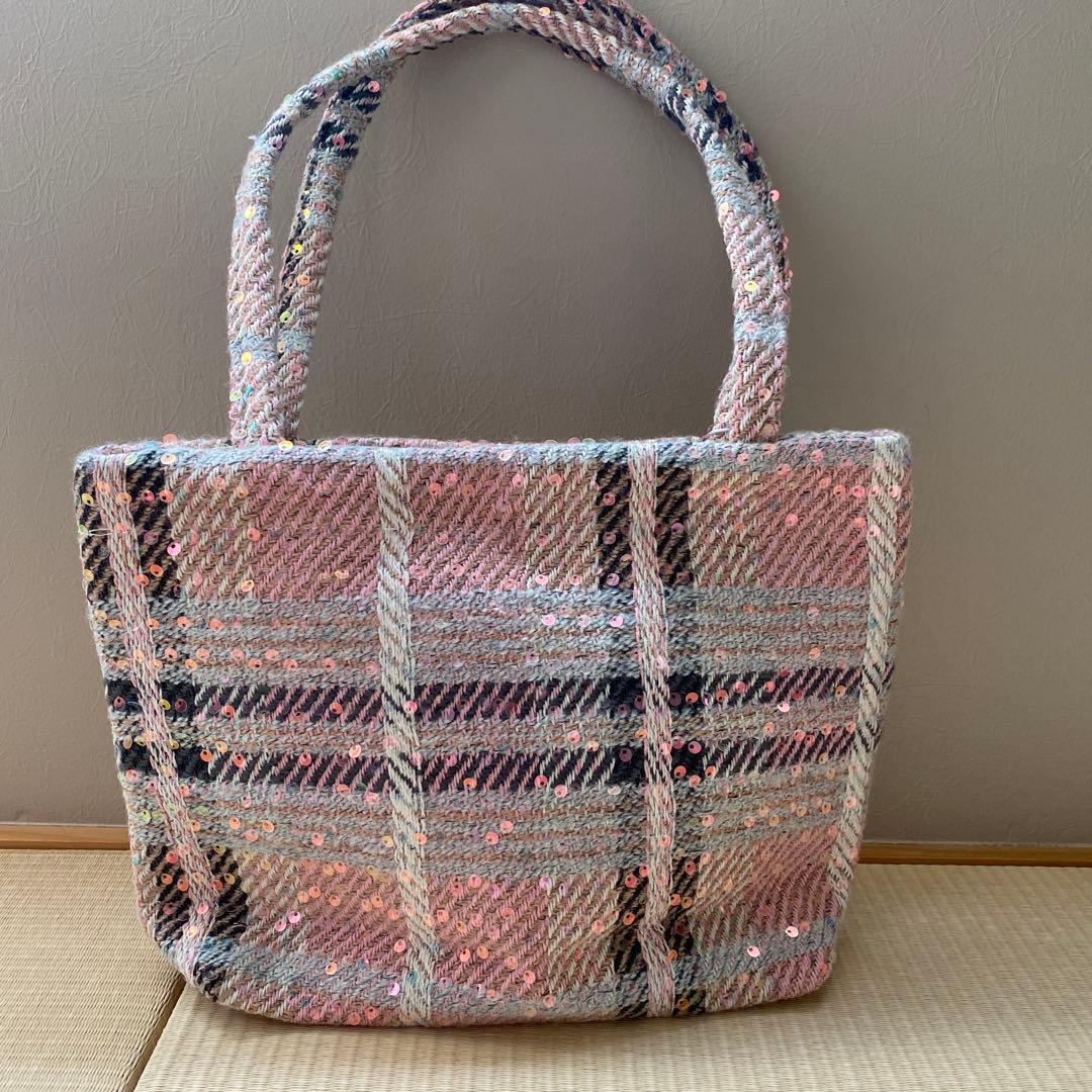 【未使用】シャネルノベルティ ツイード トートバッグ スパンコール　ピンク
