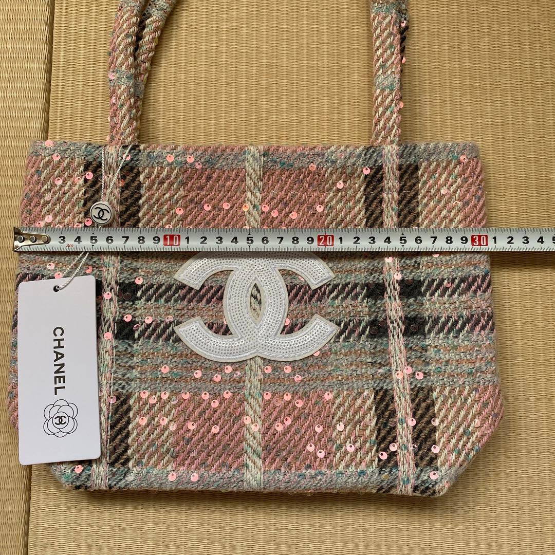 【未使用】シャネルノベルティ ツイード トートバッグ スパンコール　ピンク