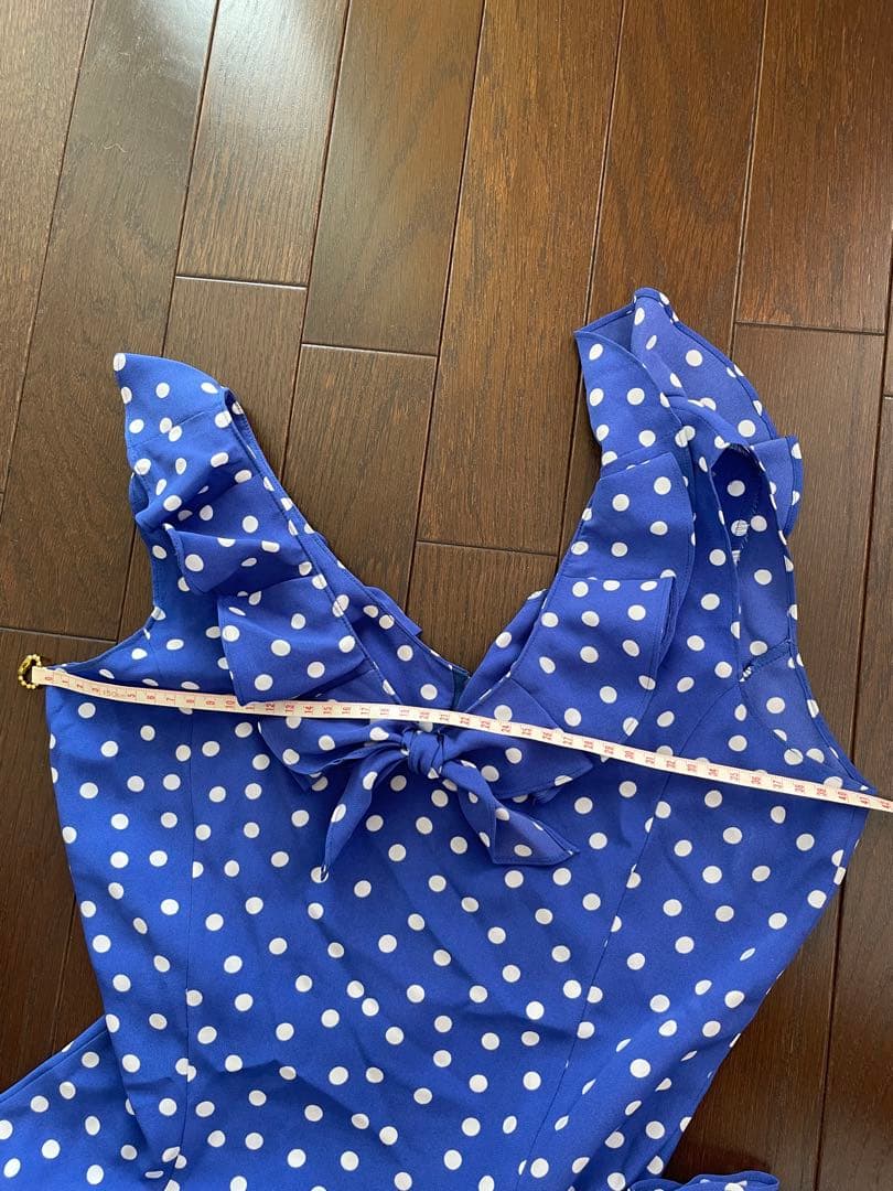 フラメンコドレスワンピース 青 水玉模様 フリル付き
