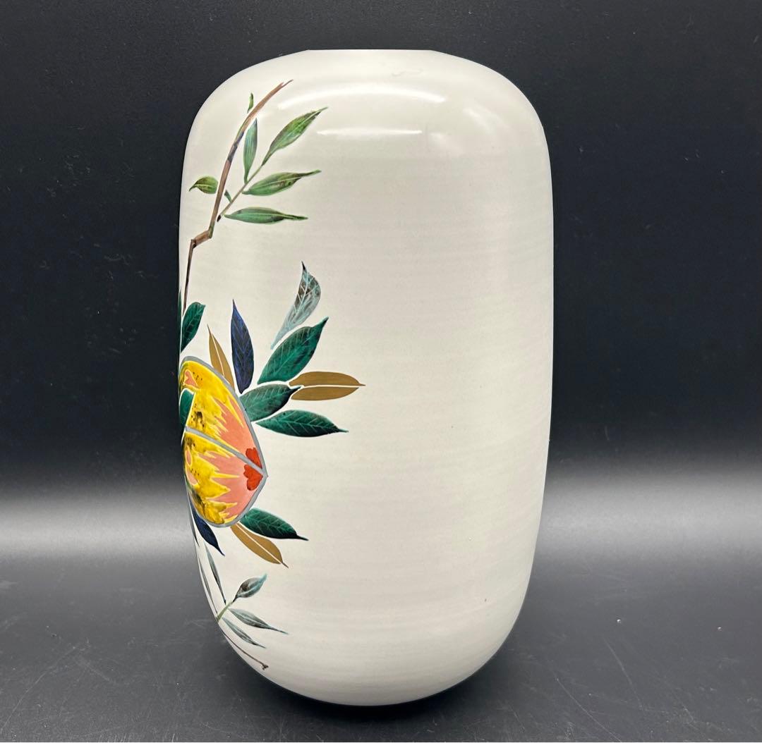 【希少】九谷焼　梶本太衛造　花瓶　青九谷釉彩桃之図　梶本太衛　工芸品