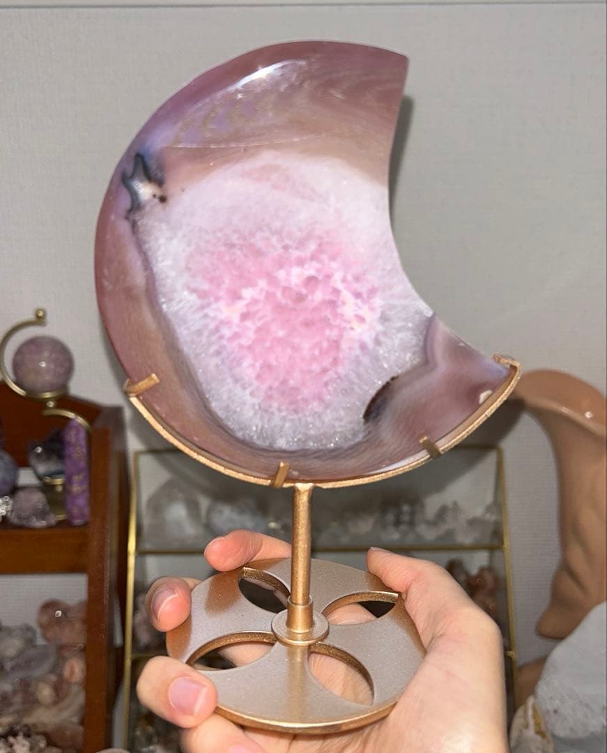 おすすめ bigサイズ アゲート月 専用台座付き 置物 244g