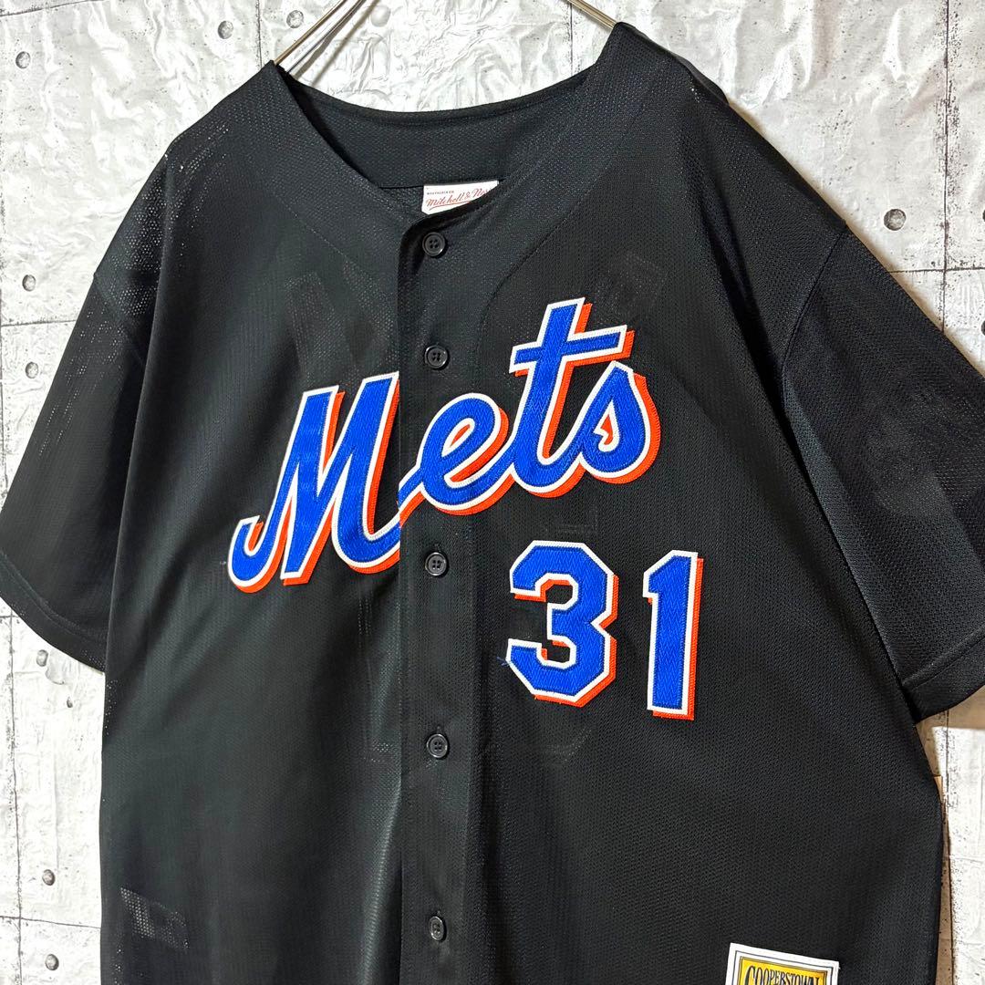 古着 MLB ニューヨーク・メッツ ベースボールシャツ 刺繍ロゴ XL ブラック