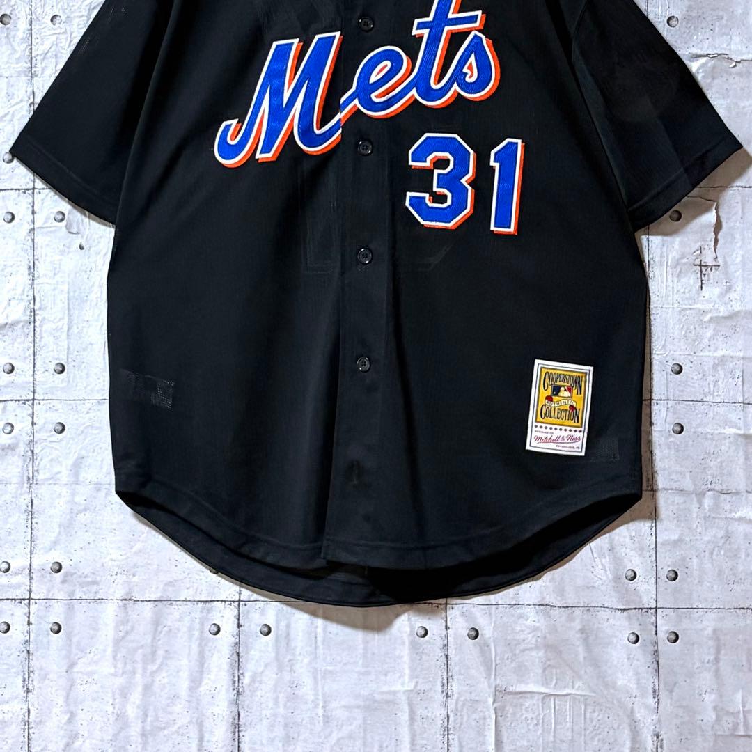 古着 MLB ニューヨーク・メッツ ベースボールシャツ 刺繍ロゴ XL ブラック
