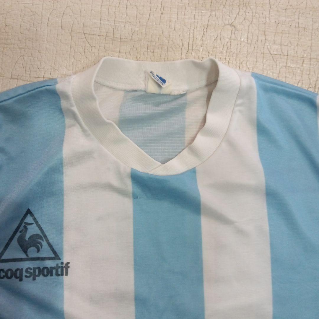 lecoqsportif水色ストライプシャツアルゼンチンマラドーナモデルМサイズ
