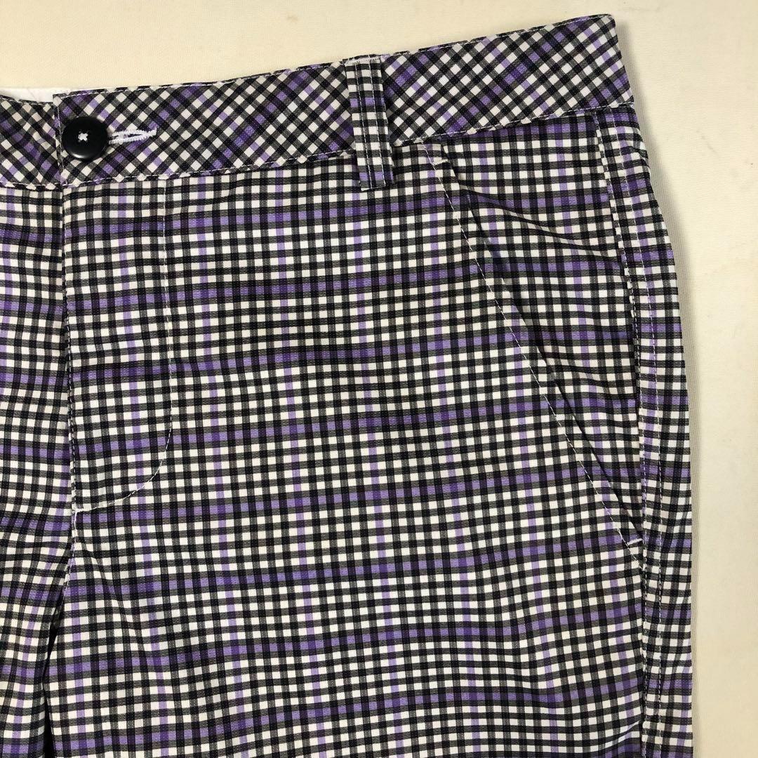 プーマゴルフ ショート ハーフ パンツ ブラック パープル チェック Lサイズ