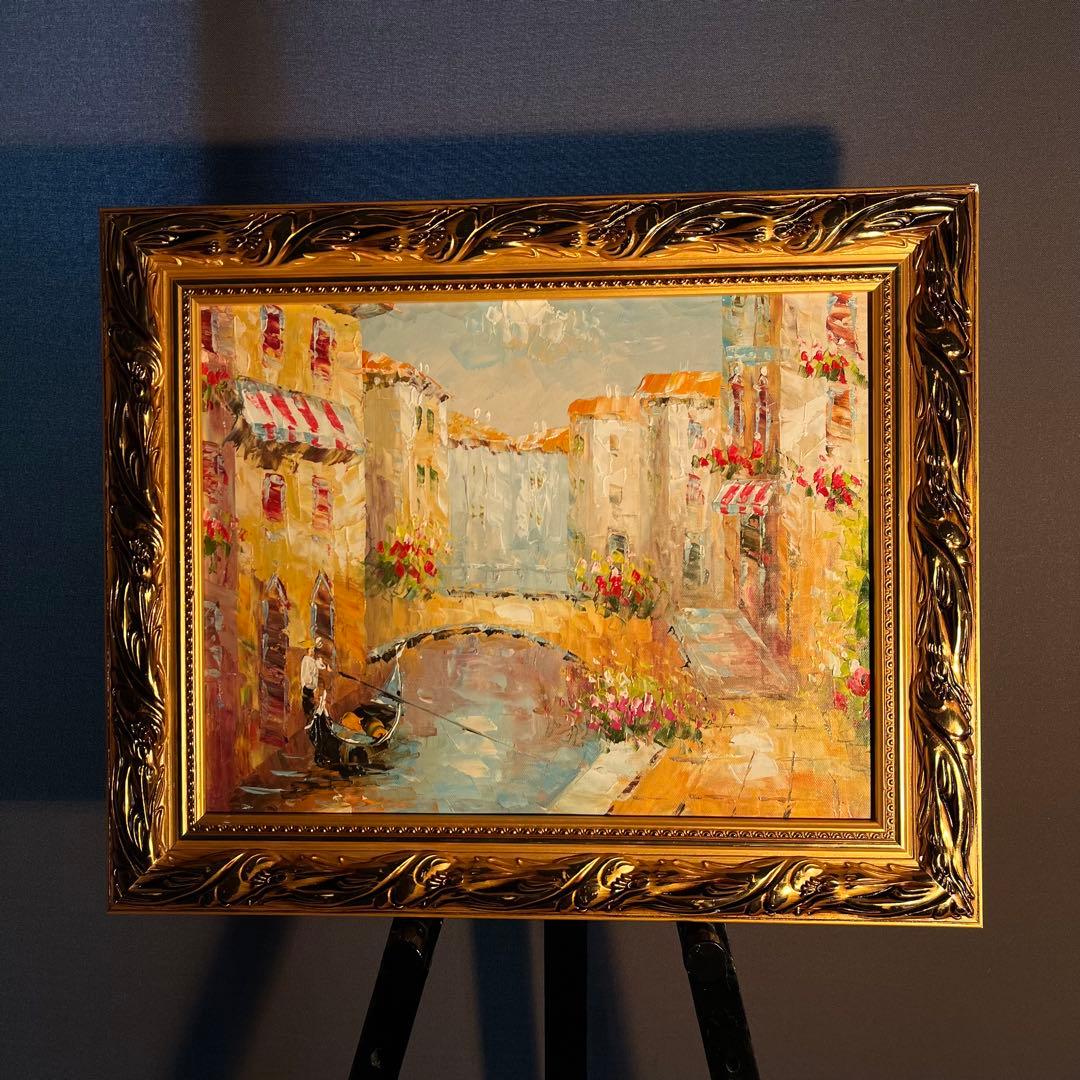 手書き油絵 ヴェネツィア 額付き 肉筆絵画 インテリア 油彩画
