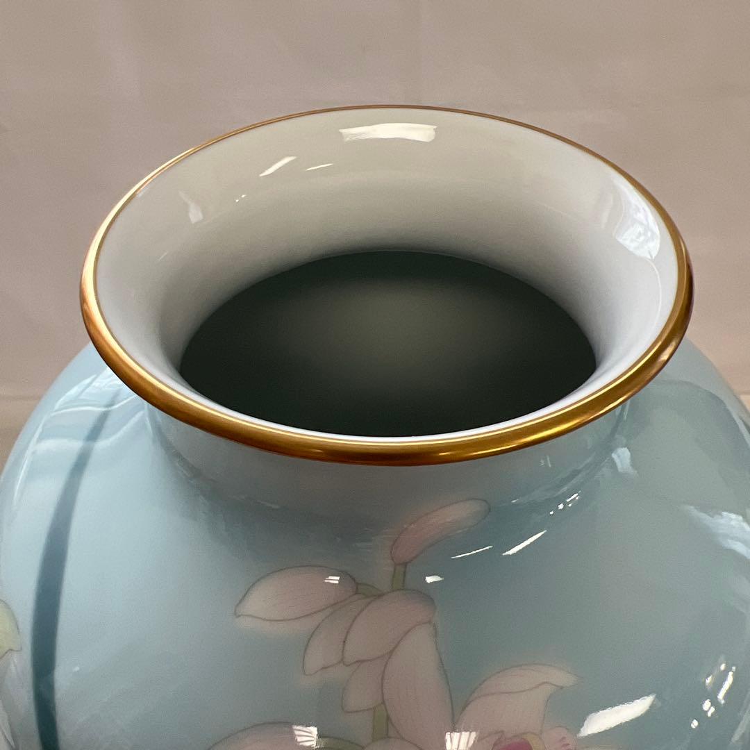 有田焼 深川製磁　宮内庁御用達　色絵歳磁　蘭　花瓶　花器　共箱