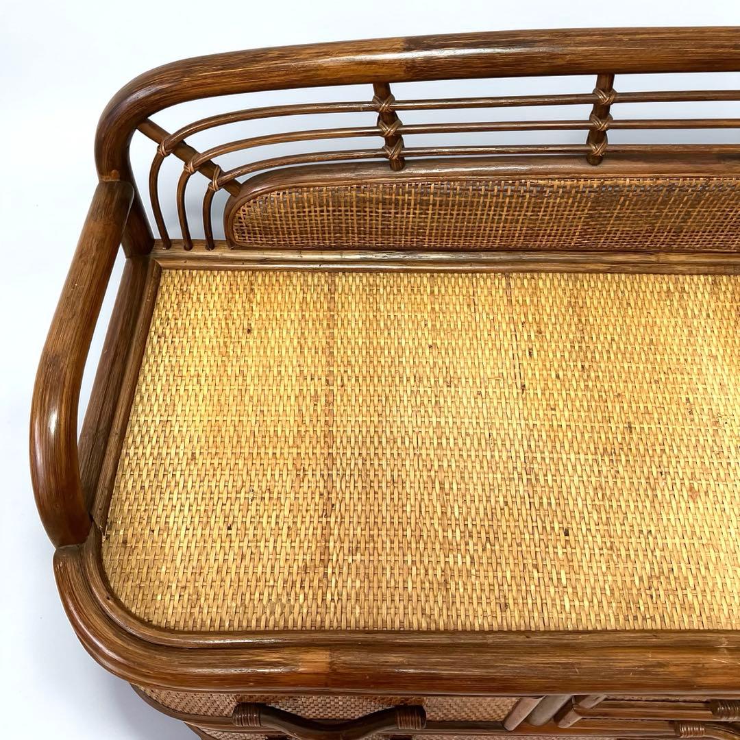 【希少•美品】ラタン製　籐家具　アンティークチェスト　横長　8杯収納　昭和レトロ