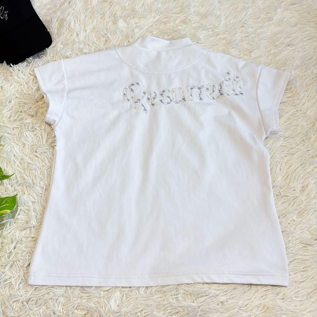 【レザレクション】美品 モックネック ホワイト ロゴ Mサイズ レディース