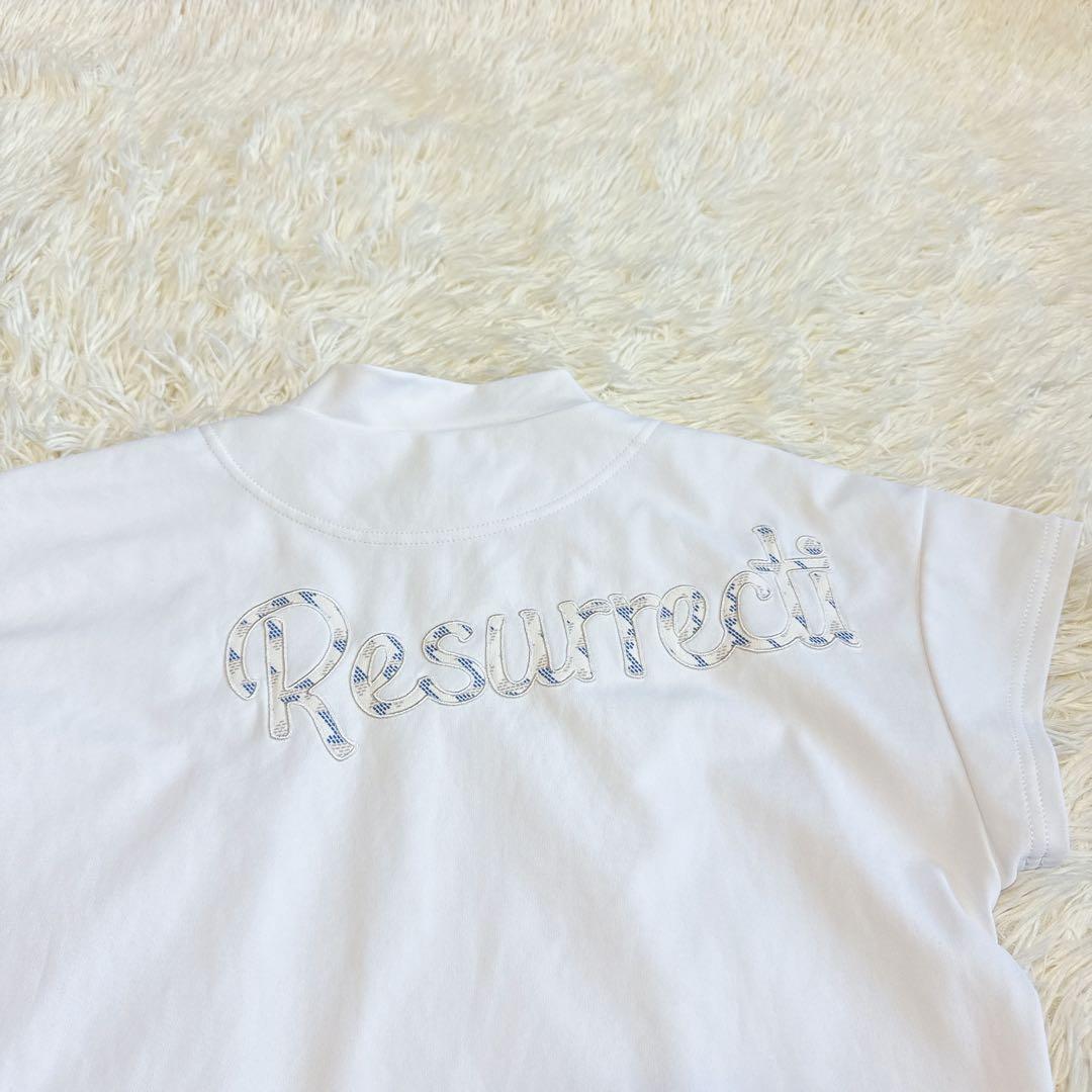 【レザレクション】美品 モックネック ホワイト ロゴ Mサイズ レディース
