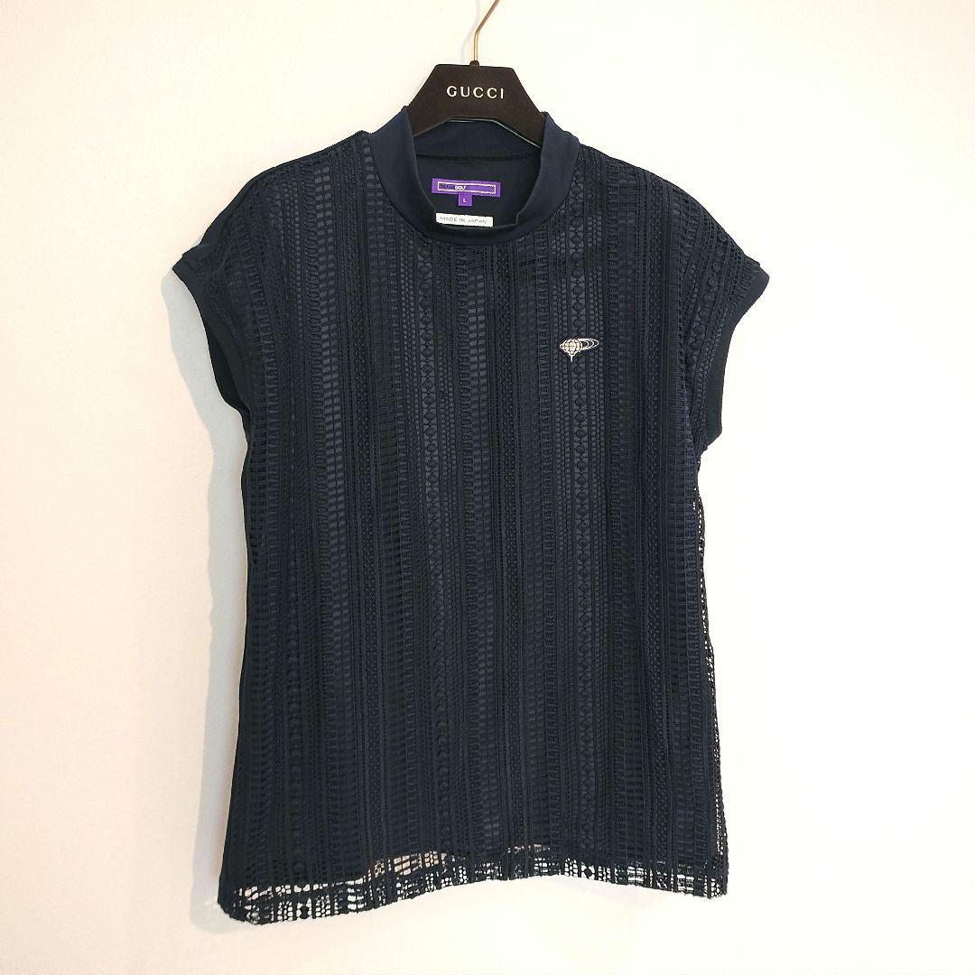 BEAMS GOLF ネイビー 半袖シャツ L　レース使い