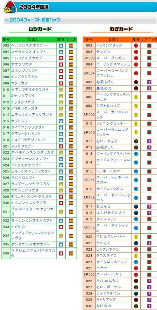 ムシキング2004ファースト拡張フルコンプカード