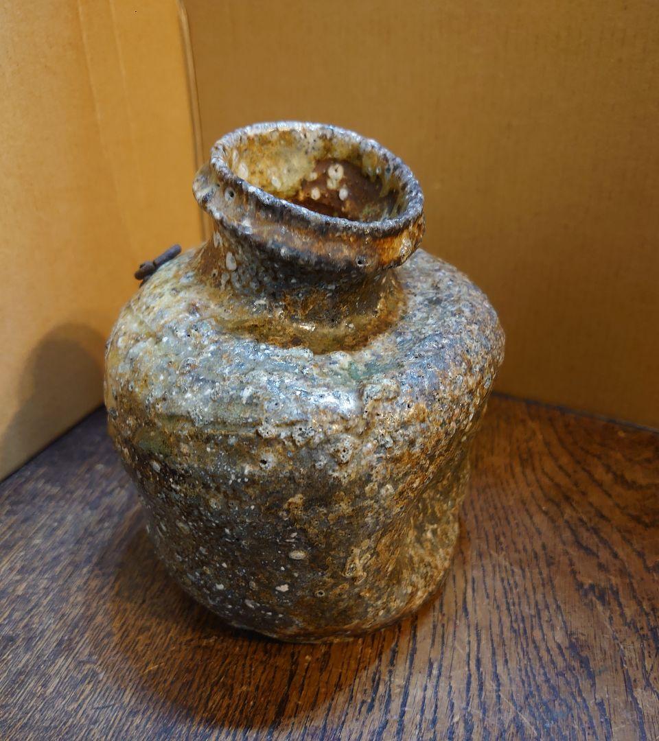 ☆『高橋春斎　信楽焼　花瓶　掛花入　蹲る』高さ約13.5cm