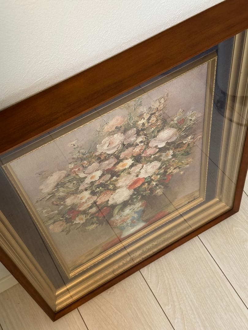 骨董品 油彩画 一点物 花のブーケ ブラウンフレーム