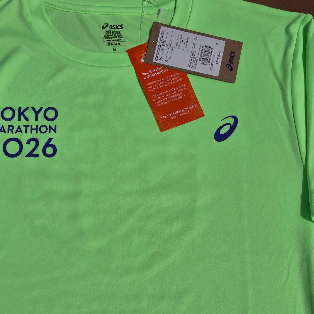 asics TOKYO MARATHON 2026 Tシャツ 海外M蛍光グリーン