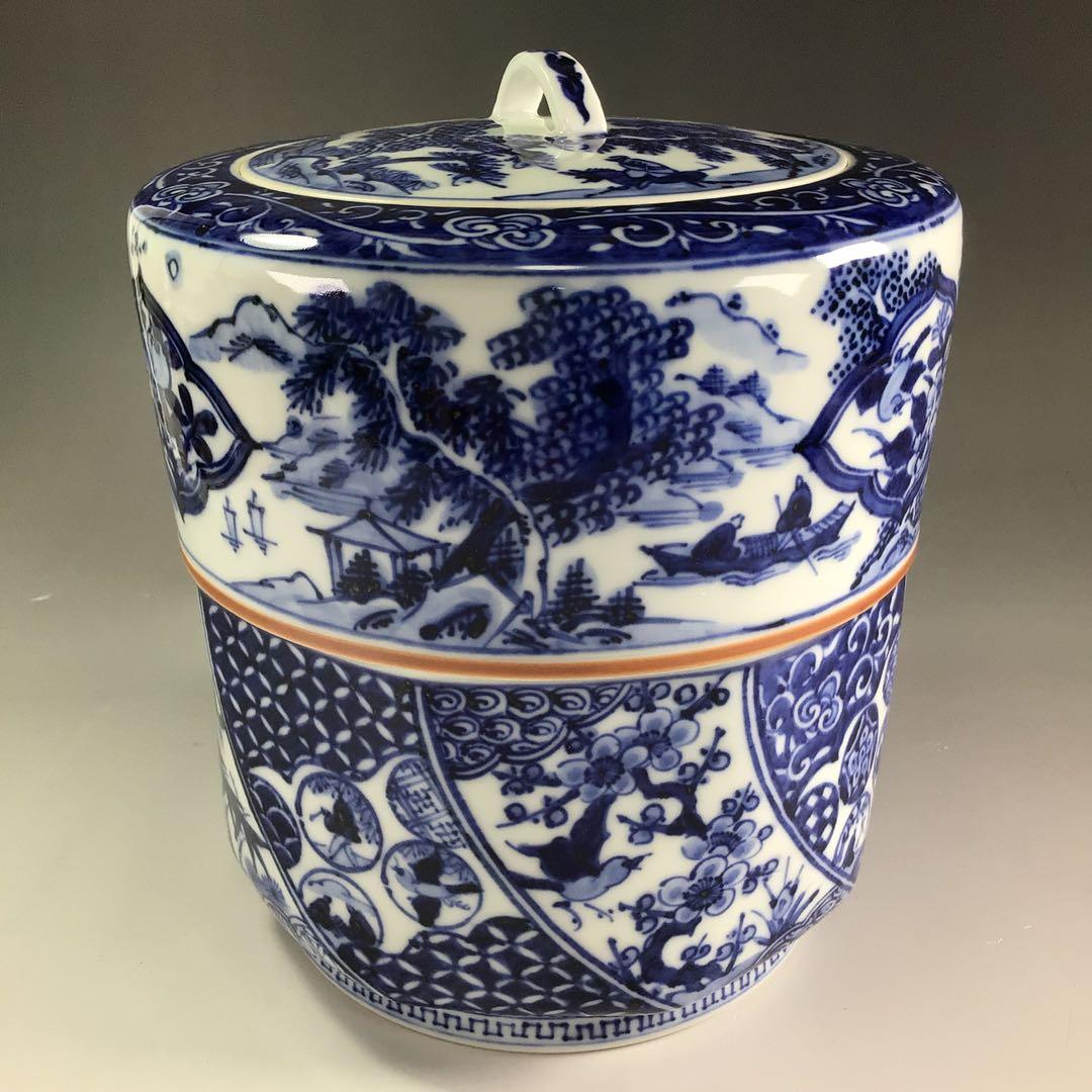 Ｐ８５７　水指　『勝美永泉造』『染付祥瑞文』『腰捻水指』　共箱　茶道具