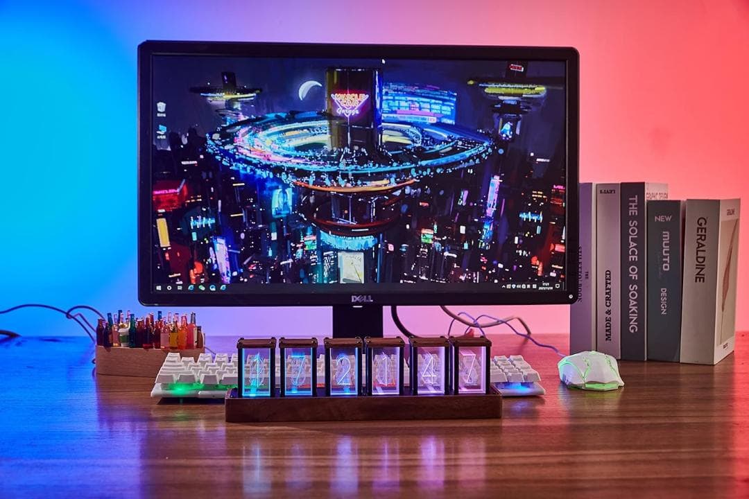 ニキシー管 時計 Wi-Fi同期 & 1600万色カスタマイズ可能、レトロ