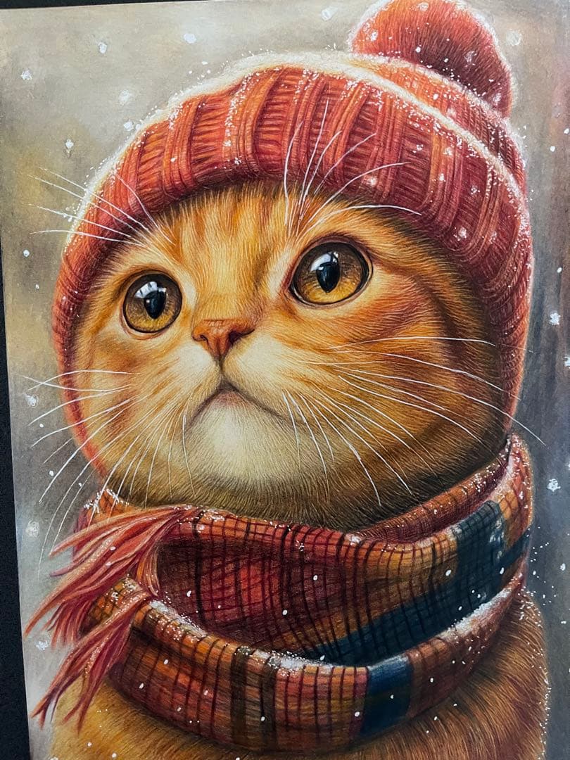 色鉛筆画A4 茶トラ.仔猫.2