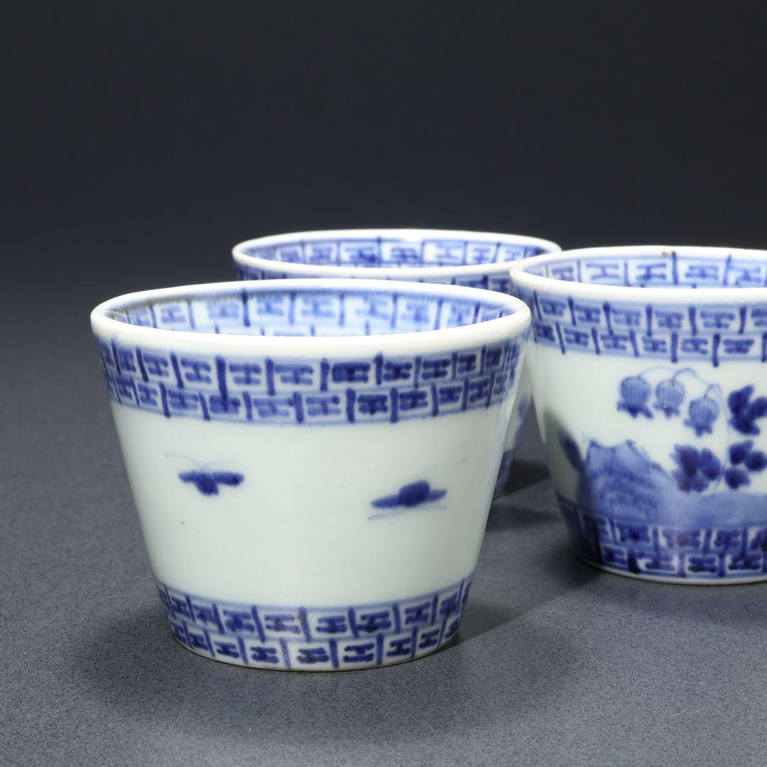 伊万里染付すずらん図蕎麦猪口５個　箱入　骨董　古伊万里　R1739