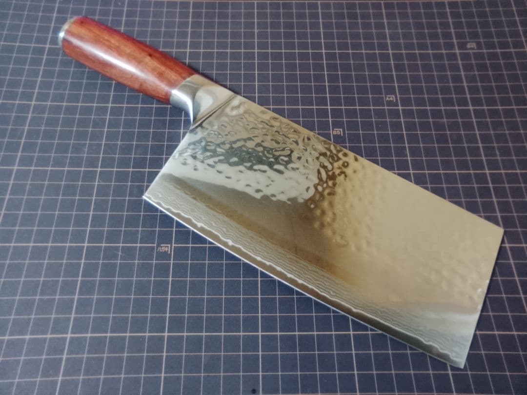 V 金10号 中華包丁 鏡面 槌目 ダマスカス鋼 刃渡り20cm V10 包丁