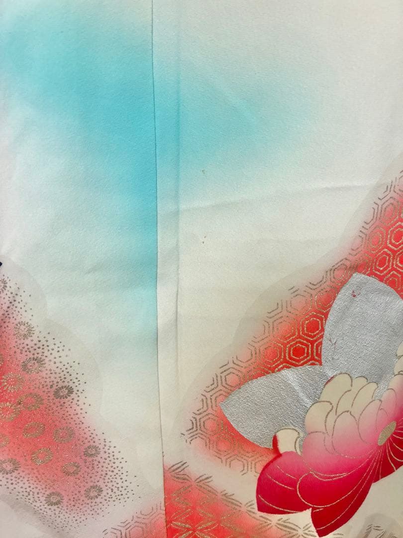 七五三 七歳女の子 着物 水色 ピンク ぼかし 花柄