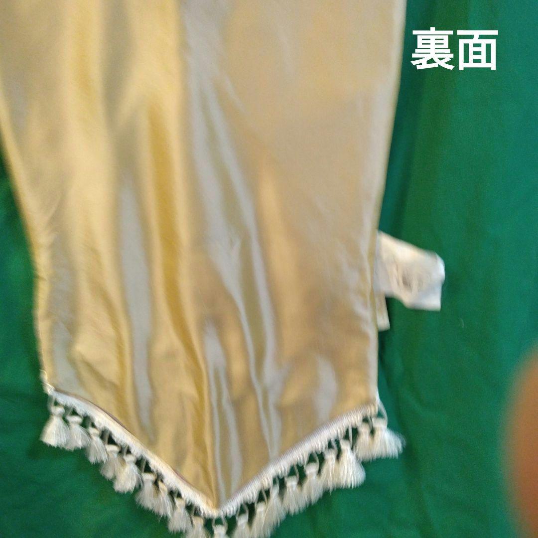 レトロアメリカ製 ジェ゙ニファーテイラー サテン風 フリンジ付きテーブルランナー