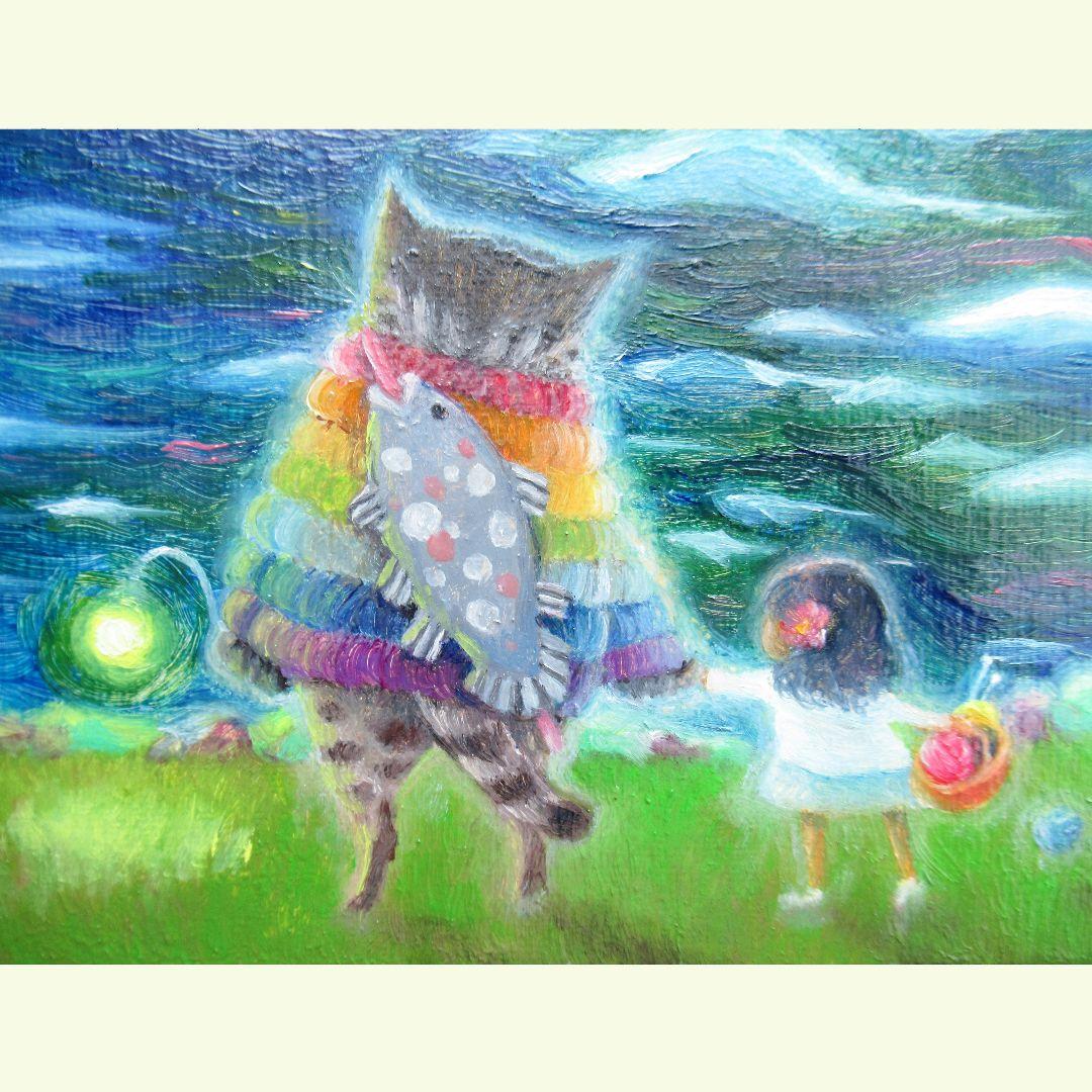 ［匿名で配送］一点もの 猫 油絵 油彩 絵 インテリア