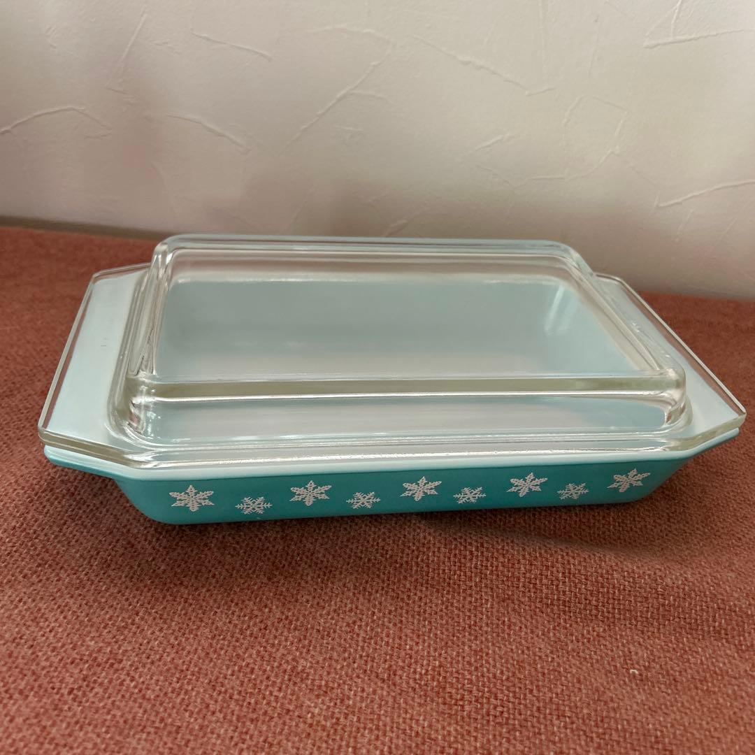 レトロ　パイレックス　ターコイズ　スノーフレーク　キャセロール ディッシュ