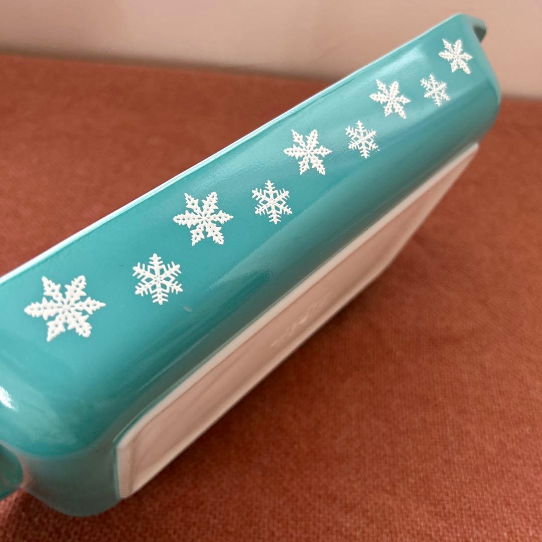 レトロ　パイレックス　ターコイズ　スノーフレーク　キャセロール ディッシュ