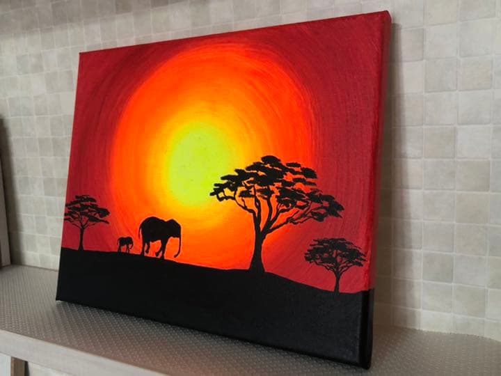 サバンナの夕陽　キャンバス
