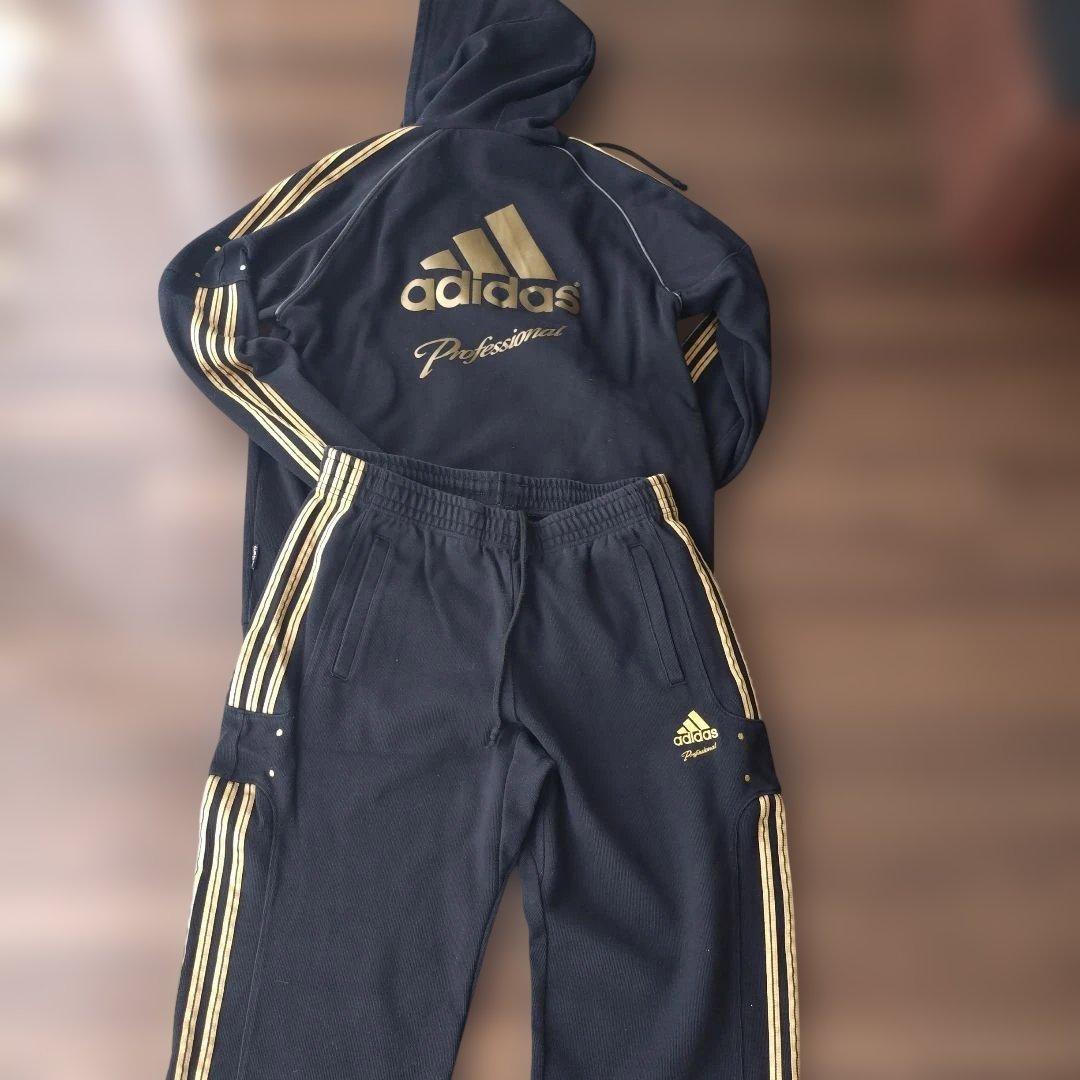 adidas アディダス　プロフェッショナル　パーカー　上下　ブラック×ゴールド