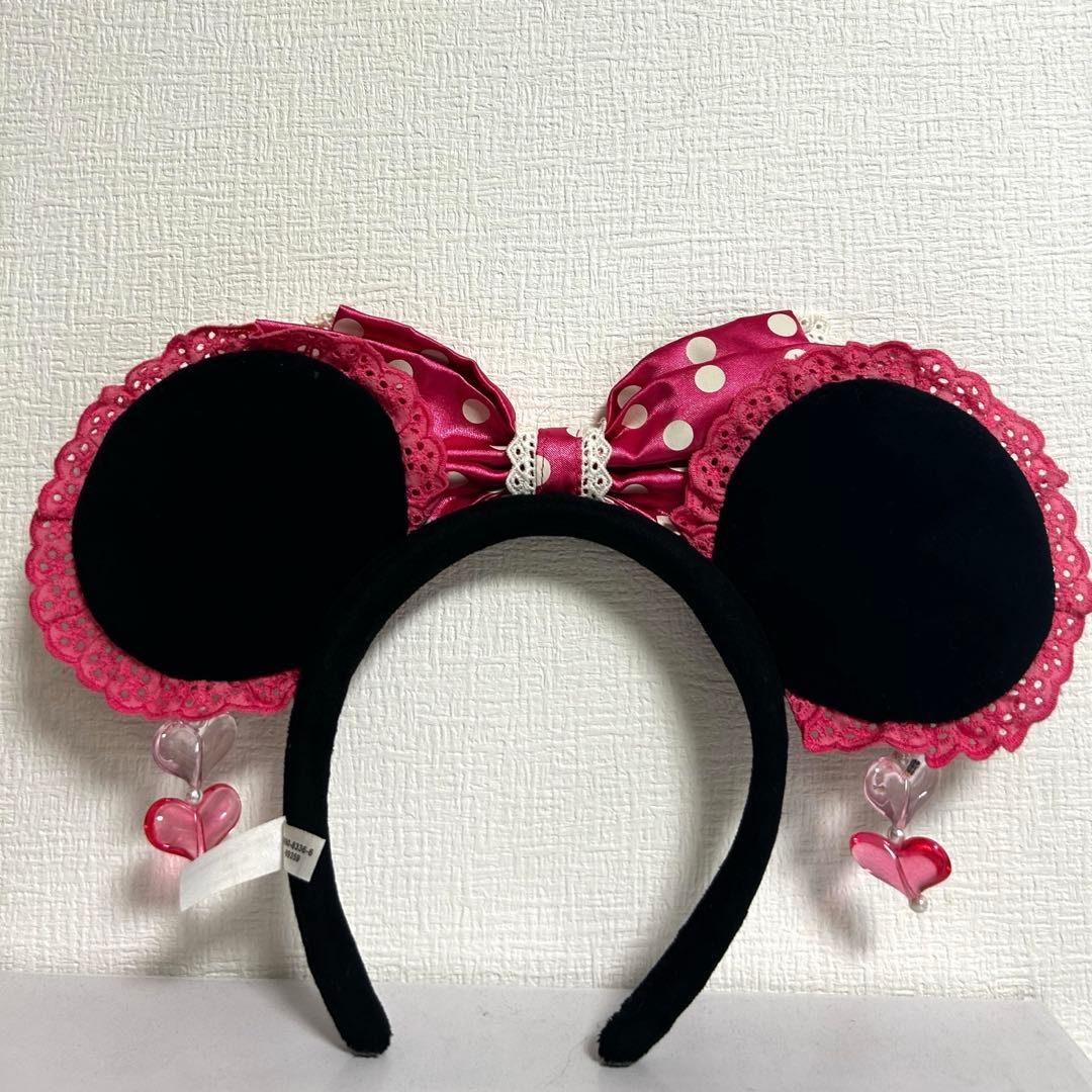 ディズニーミニーピンク水玉リボンカチューシャイヤリング付き