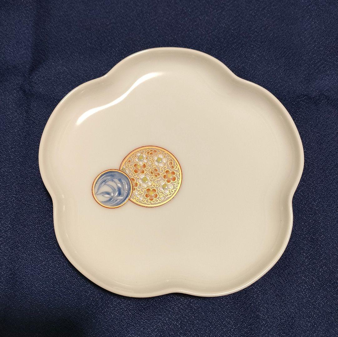 《未使用》深川製磁 寿赤絵 梅型銘々皿揃 5枚セット