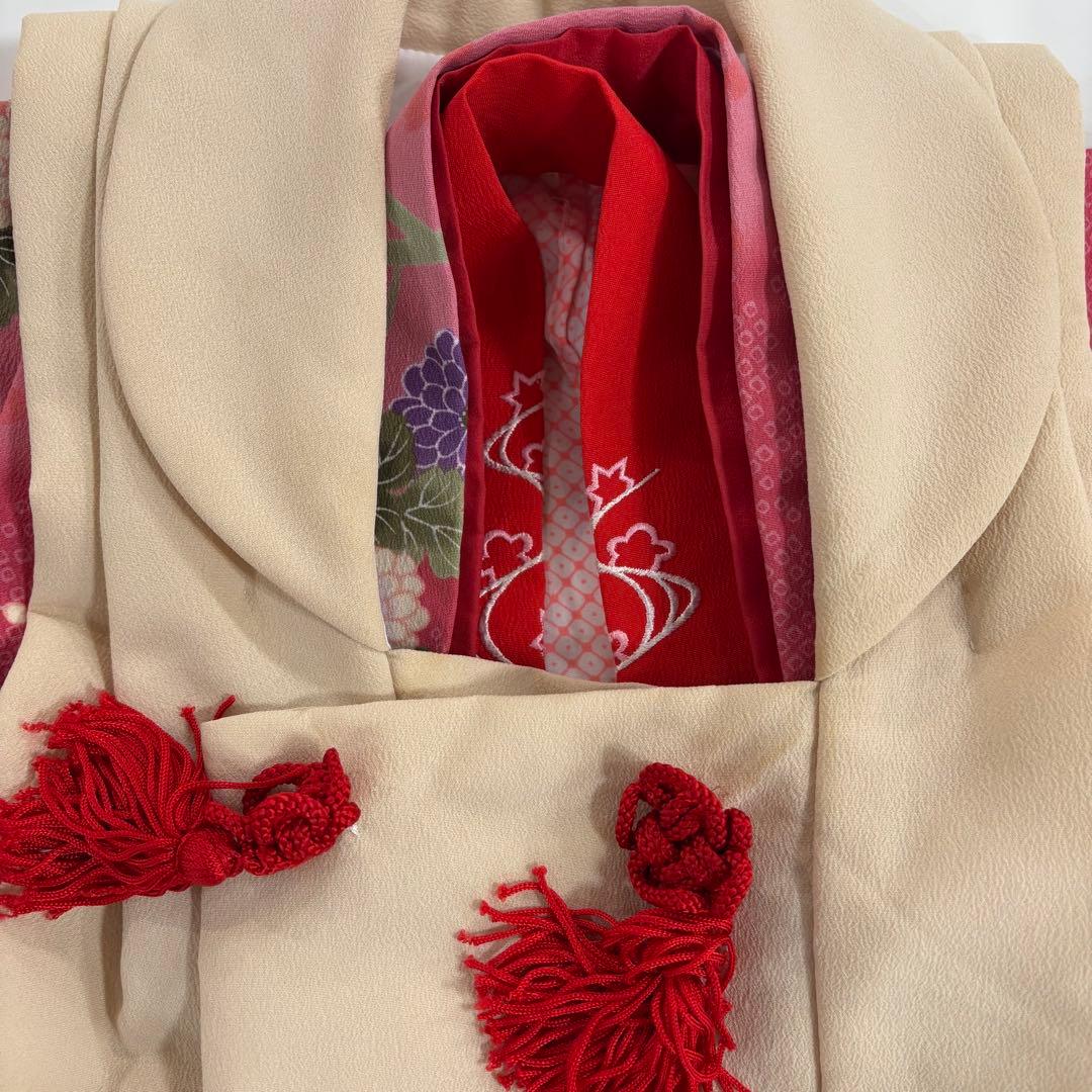 ピンク 花柄刺繍 被布 着物 長襦袢半衿付き 3歳 七五三