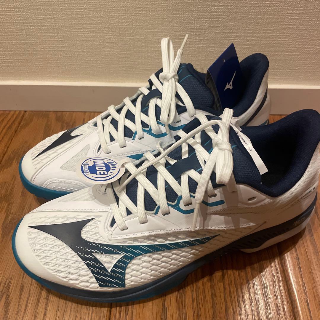 Mizuno テニスシューズ ワイド ホワイト/ネイビー