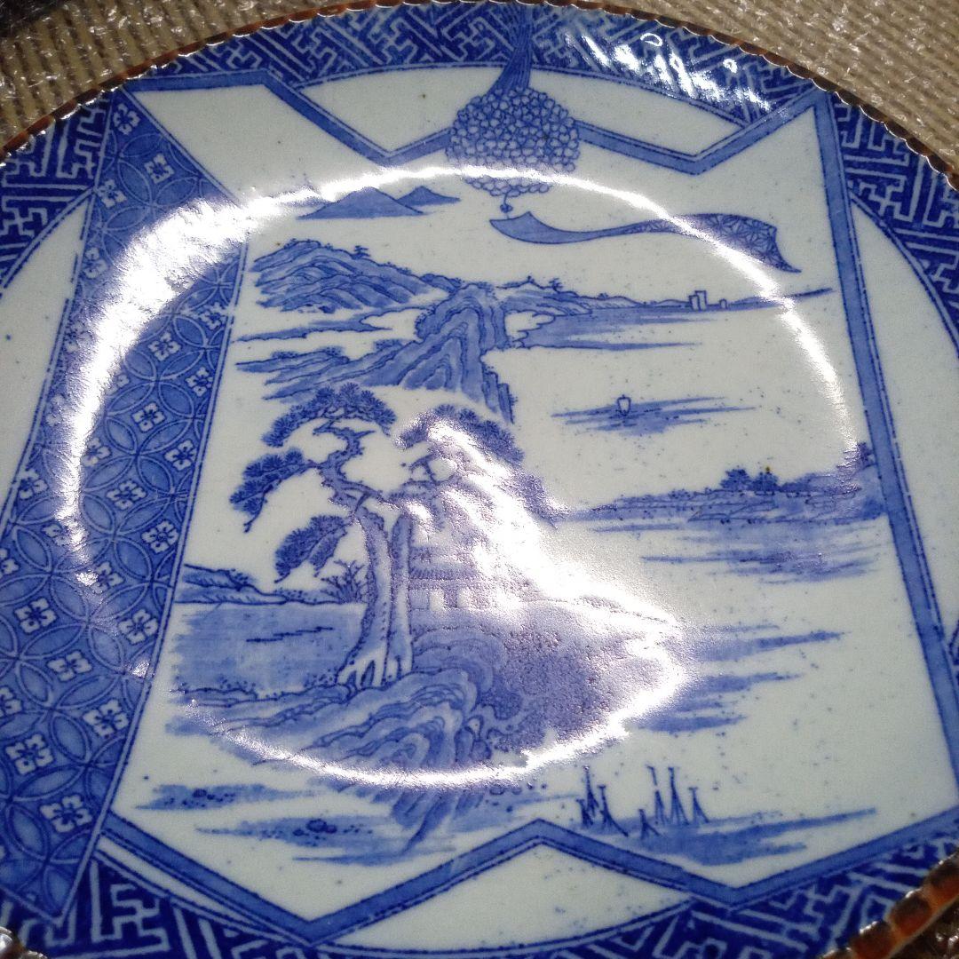 青白磁 風景画 平皿　大皿