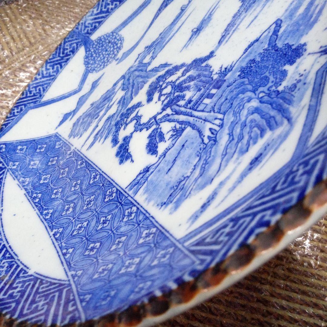 青白磁 風景画 平皿　大皿