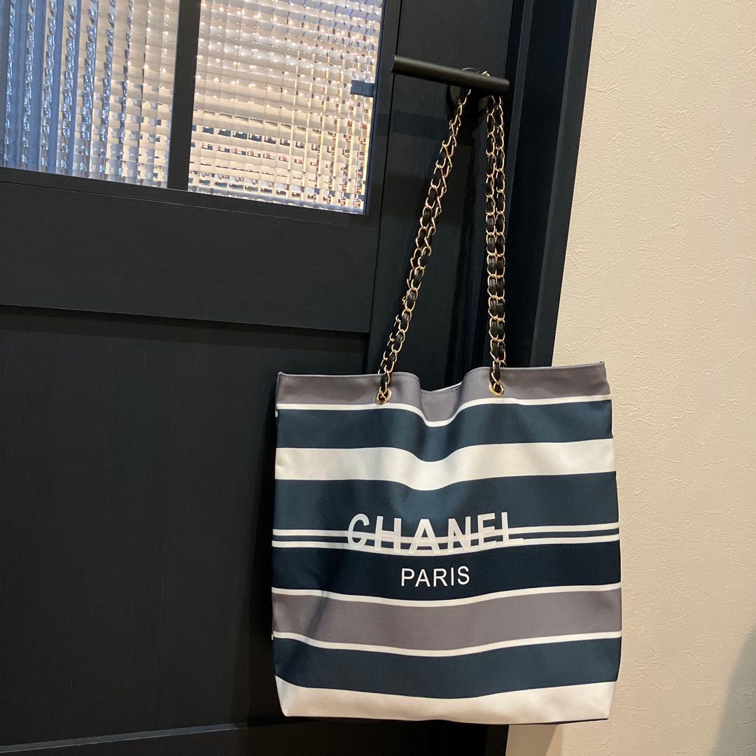CHANEL ノベルティチェーン2wayトートバッグ　ボーダー