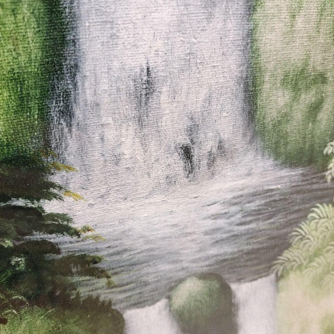 滝と森林の油彩画（B2サイズ白フレーム付き）