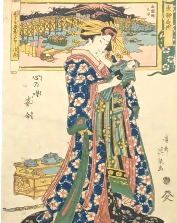 浮世絵版画、東都名所両国橋之涼、渓斎英泉画、文化後期～文政出版