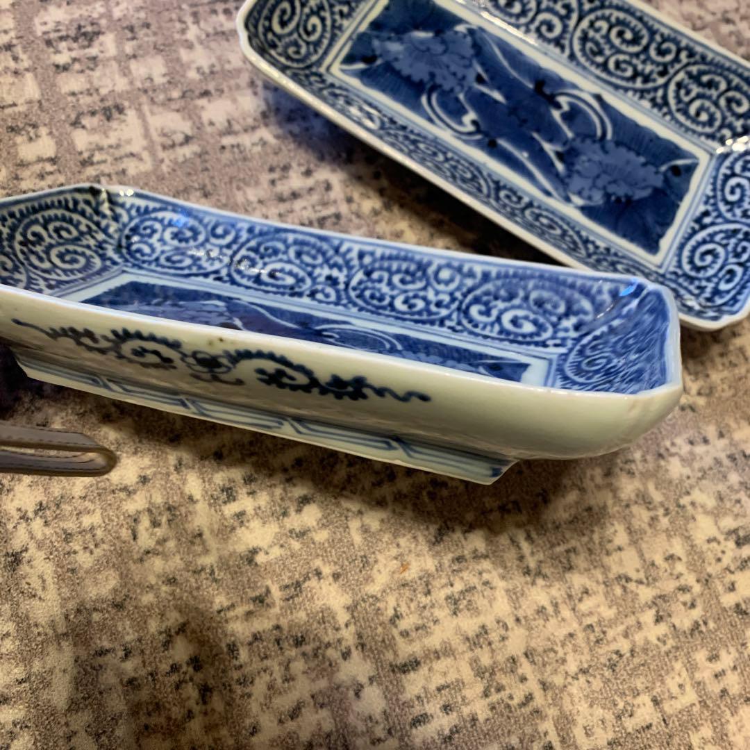 蛸唐草　牡丹　長皿　二枚
