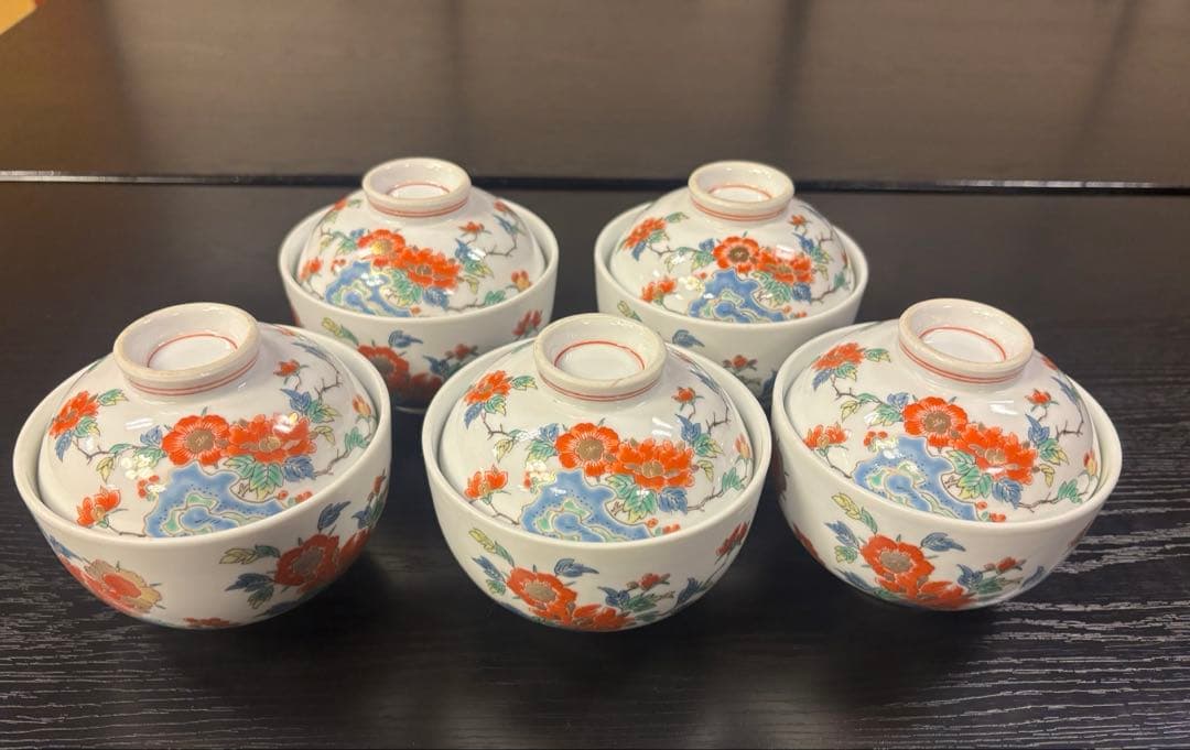 有田焼彌左衛門窯　金彩　蓋つき煮物椀 5個セット